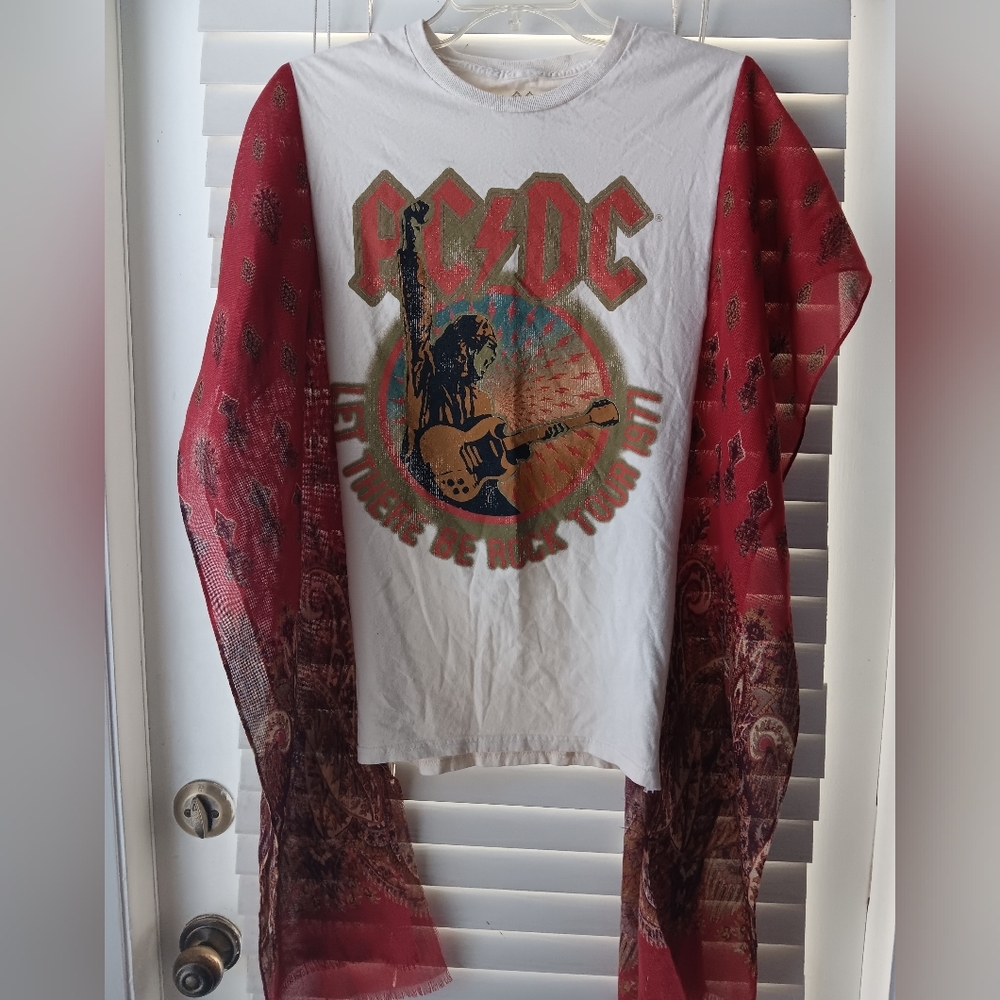 Upcycled AC/DC White and Red Graphic Tee/Poncho